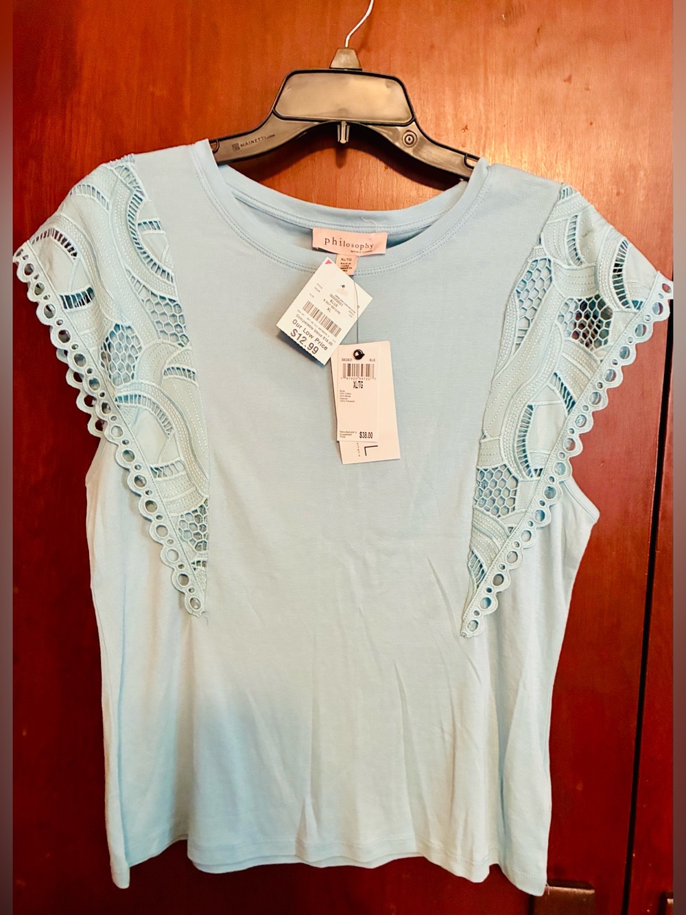 Philosophy Pale Blue Lace-Trim Sleeveless Top